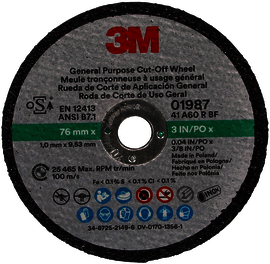 3M™ 3" X 0.04" X 3/8"  Aluminum Oxide Type 1 Cut-off Wheel