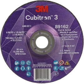 3M™ 6" X 1/8" X 7/8" Cubitron™ 3 36+ Grit Ceramic Grain Type 27 Depressed Center Combination Wheel