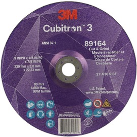 3M™ 9" X 1/8" X 7/8" Cubitron™ 3 36+ Grit Ceramic Grain Type 27 Depressed Center Combination Wheel