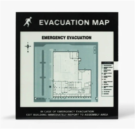 Accuform Signs® 12" X 11.5" Black And White .55" Plastic Directional & Traffic Sign "EVACUATION MAP IN CASE OF EMERGENCY…"