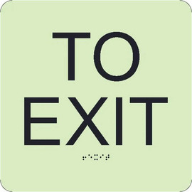 Accuform Signs® 8" X 8" Black And White .10" Glow-In-The Dark Braille Plastic Directional & Traffic Sign "TO EXIT"