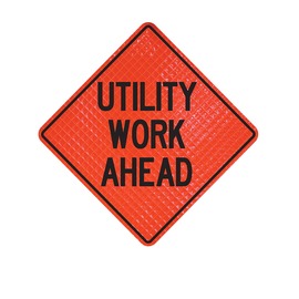 Cortina Safety Products 48" X 48" Orange And Black SuperBright Reflective Construction Sign "UTILITY WORK AHEAD" Cortina Safety Products 48" X 48" Orange And Black SuperBright Reflective Construction Sign "UTILITY WORK AHEAD"