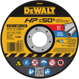 DEWALT® 4 1/2" X .045" X 7/8" Aluminum Oxide Type 1 Cutting Wheel DEWALT® 4 1/2" X .045" X 7/8" Aluminum Oxide Type 1 Cutting Wheel