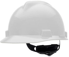 MSA White V-Gard® Polyethylene Cap Style Hard Hat With 4 Point Ratchet Suspension MSA White V-Gard® Polyethylene Cap Style Hard Hat With 4 Point Ratchet Suspension