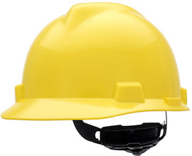 MSA Yellow V-Gard® Polyethylene Cap Style Hard Hat With 4 Point Ratchet Suspension MSA Yellow V-Gard® Polyethylene Cap Style Hard Hat With 4 Point Ratchet Suspension