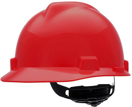 MSA Red V-Gard® Polyethylene Cap Style Hard Hat With 4 Point Ratchet Suspension MSA Red V-Gard® Polyethylene Cap Style Hard Hat With 4 Point Ratchet Suspension