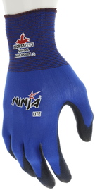 MCR Safety® 2X Ninja® 18 Gauge Black Polyurethane Palm Coated Work Gloves With Blue Nylon Liner And Knit Wrist