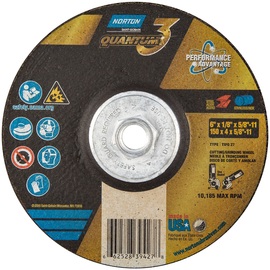 Norton® 6" X 1/8" X 5/8" - 11" Quantum3™ 24 Grit Ceramic Alumina Type 27 Depressed Center Combination Wheel