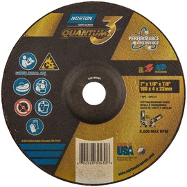 Norton® 7" X 1/8" X 7/8" Quantum3™ 24 Grit Ceramic Alumina Type 27 Depressed Center Combination Wheel