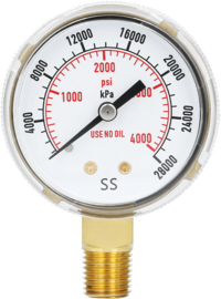 RADNOR™ 2" Steel 4000 psi Pressure Gauge For Fuel/Inert/Oxygen RADNOR™ 2" Steel 4000 psi Pressure Gauge For Fuel/Inert/Oxygen