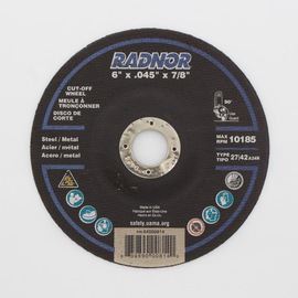 RADNOR™ 6" X .045" X 7/8" Aluminum Oxide Type 27 Cut Off Wheel RADNOR™ 6" X .045" X 7/8" Aluminum Oxide Type 27 Cut Off Wheel
