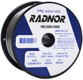 .030" E71T-11 RADNOR™ 71T-11 Self Shielded Flux Core Carbon Steel Tubular Welding Wire 2 lb Plastic Spool .030" E71T-11 RADNOR™ 71T-11 Self Shielded Flux Core Carbon Steel Tubular Welding Wire 2 lb Plastic Spool