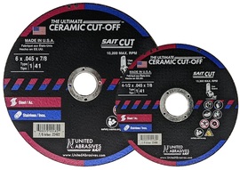 United Abrasives 4 1/2" X .045" X 7/8" The Ultimate Ceramic™ Ceramic Aluminum Oxide Type 1 / Type 41 Cut Off Wheel