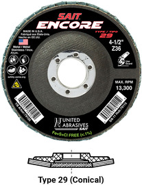 United Abrasives SAIT 6" X 7/8" 120 Grit Type 29 Flap Discs