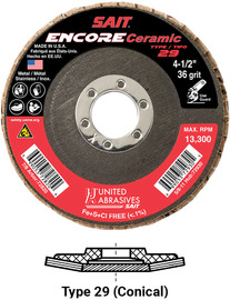 United Abrasives SAIT 4-1/2" X 5/8" - 11 60 Grit Type 29 Flap Discs