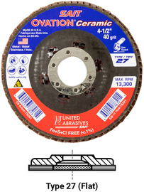 United Abrasives SAIT 4-1/2" X 5/8" - 11 40 Grit Type 27 Flap Discs