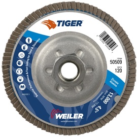 Weiler® Tiger® 4 1/2" X 5/8" - 11" 120 Grit Type 29 Flap Disc