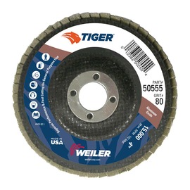 Weiler® Tiger® 4" X 5/8" 80 Grit Type 29 Flap Disc