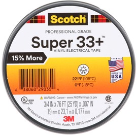 3M 0.75" X 76' Black Super 33+™ PVC Industrial Vinyl Electrical Tape