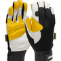 RADNOR™ Large White And Black Grain Goatskin Full Finger Mechanics Gloves With Hook And Loop Cuff