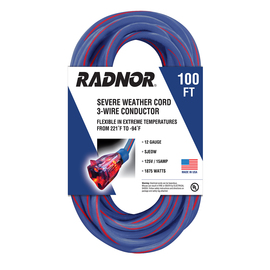 RADNOR™ 100' 15 A 125 VAC TPE Jacket Blue/Red Extension Cord RADNOR™ 100' 15 A 125 VAC TPE Jacket Blue/Red Extension Cord
