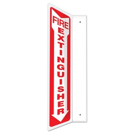 Accuform Signs® 18" X 4" White/Red Plastic Projection™ 90D Projection Sign "FIRE EXTINGUISHER"