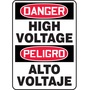 Accuform Signs® 14" X 10" Black/Red/White Adhesive Dura-Vinyl™ Bilingual/Safety Sign "DANGER HIGH VOLTAGE PELIGRO ALTO VOLTAJE"