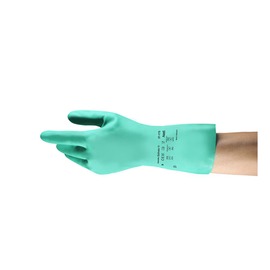 Ansell Size 10 Green AlphaTec Solvex 37-175 Interlock Cotton Lined 18.1 mil Unsupported Nitrile Chemical Resistant Gloves Ansell Size 10 Green AlphaTec Solvex 37-175 Interlock Cotton Lined 18.1 mil Unsupported Nitrile Chemical Resistant Gloves