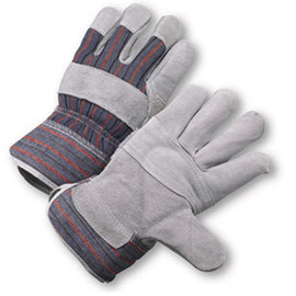 RADNOR™ Large Blue Economy Grade Split Leather Palm Gloves With Canvas Back And Safety Cuff