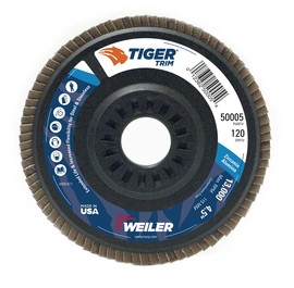 Weiler® Tiger® Trim 4 1/2" X 7/8" 120 Grit Type 29 Flap Disc