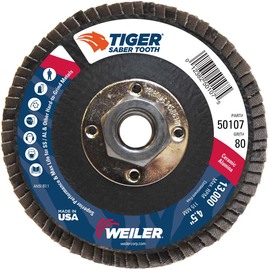 Weiler® Tiger® Ceramic 4 1/2" X 5/8" - 11" 80 Grit Type 29 Flap Disc