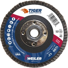 Weiler® Tiger® Ceramic HD 4 1/2" X 5/8" - 11" 40 Grit Type 27 Flap Disc