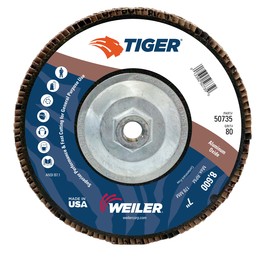 Weiler® Tiger® 7" X 5/8" - 11" 80 Grit Type 27 Flap Disc