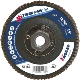 Weiler® Tiger Paw™ HD 4 1/2" X 5/8" - 11" 36 Grit Type 27 Flap Disc