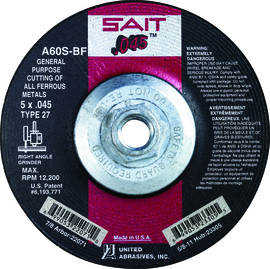 United Abrasives 4 1/2" X .045" X 5/8" - 11 SAIT Aluminum Oxide Type 27 / Type 42 Cut Off Wheel