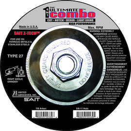 United Abrasives 4 1/2" X .095" X 5/8" - 11 Z-Tech™ Zirconium Type 27 / Type 42 Cut Off Wheel