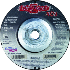 United Abrasives 4 1/2" X .045" X 5/8" - 11 Z-Tech™ Zirconium Type 27 / Type 42 Cut Off Wheel