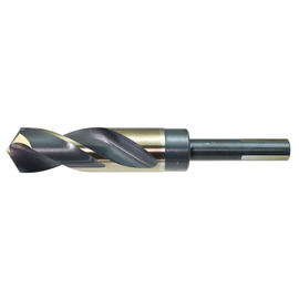 Drillco Nitro Series 1000N 49/64" X 6" Black And Gold Oxide HSS S&D Drill Bit With 1/2" Flat Reduced Shank And 3" Spiral Flute