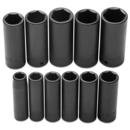 Stanley® 1/2" X 1/2" - 1 1/8" Black Oxide Proto® Torqueplus™ 11 Piece Deep Impact Socket Set (Includes 13" Socket Bar And (11) Clips)