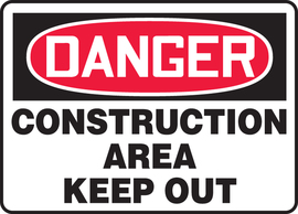 Accuform Signs® 7" X 10" White/Red/Black Plastic Safety Sign "DANGER CONSTRUCTION AREA KEEP OUT"