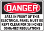 Accuform Signs® 7" X 10" Red/Black/White Plastic Safety Sign "DANGER AREA IN FRONT OF THIS ELECTRICAL PANEL MUST BE KEPT CLEAR FOR 36 INCHES OSHA-NEC REGULATIONS"