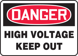 Accuform Signs® 10" X 14" Red/Black/White Adhesive Vinyl Safety Sign "DANGER HIGH VOLTAGE KEEP OUT"