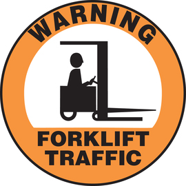 Accuform Signs® 17" Black/White/Orange Adhesive Vinyl Slip-Gard™ Floor Sign "WARNING FORKLIFT TRAFFIC"