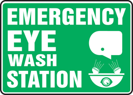 Accuform Signs® 10" X 14" White/Green Adhesive Vinyl Safety Sign "EMERGENCY EYE WASH STATION"