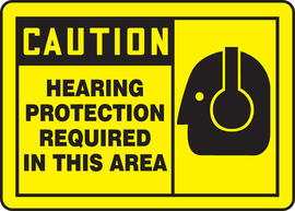 Accuform Signs® 10" X 14" Black/Yellow Aluminum Safety Sign "CAUTION HEARING PROTECTION REQUIRED IN THIS AREA"