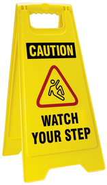 Accuform Signs® 25" X 12" Black/Red/Yellow Plastic Fold-Ups® Floor Sign "CAUTION WATCH YOUR STEP"