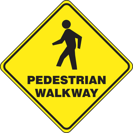 Accuform Signs® 17" Black/Yellow Adhesive Vinyl Slip-Gard™ Floor Sign "PEDESTRIAN WALKWAY"