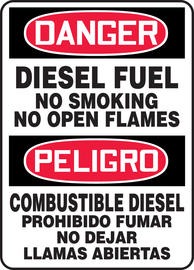 Accuform Signs® 14" X 10" Red/Black/White Adhesive Vinyl Bilingual/Safety Sign "DANGER DIESEL FUEL NO SMOKING NO OPEN FLAMES PELIGRO COMBUSTIBLE DIESEL PROHIBIDO FUMAR NO DEJAR LLAMAS ABIERTAS"