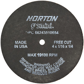 Norton® 4" X 1/16" X 1/4" Gemini® Coarse Grit Aluminum Oxide Type 01/41 Cut Off Wheel