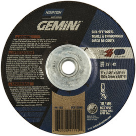 Norton® 6" X .125" X 5/8" - 11" Gemini® Extra Coarse Grit Aluminum Oxide Type 27 Right Angle Cut Off Wheel